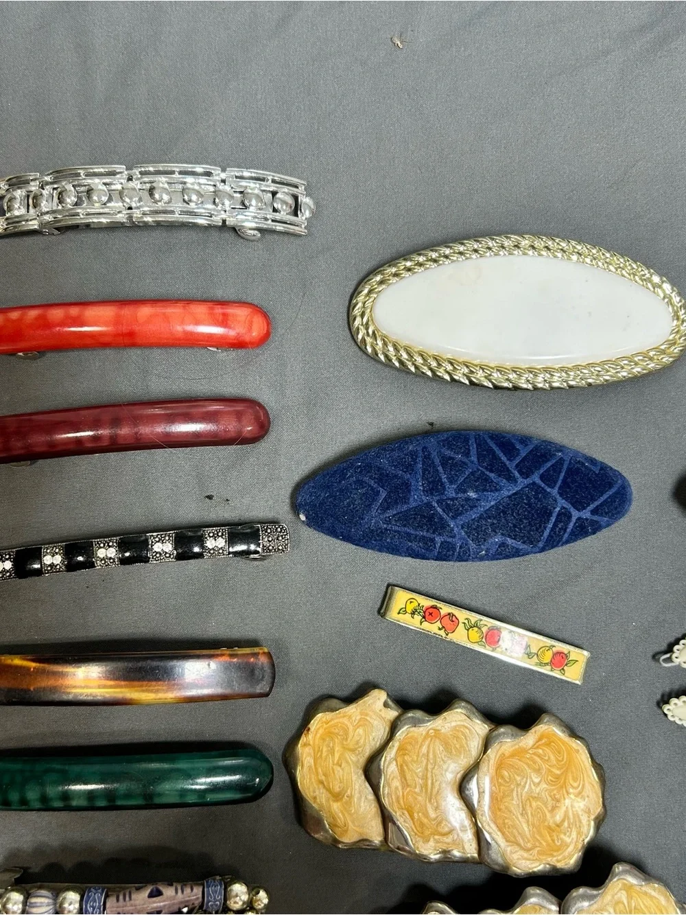 Vintage Lot 22 Barrettes 90s Hair Clips Accessories Velvet Bead Metal Enamel